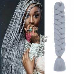 Coada de par afro impletita de  80 cm Premium 1 - Silver Grey 80X02